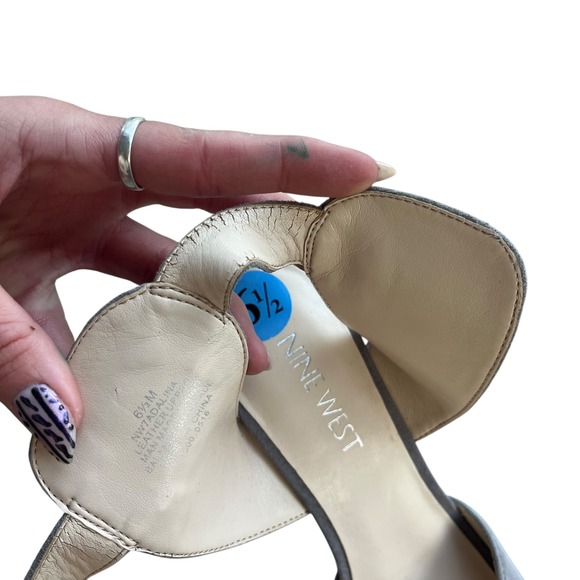 Nine West Womens 6.5 Grey Suede Leather Adaline Peep Toe Ankle Strap Heels Chic - Picture 9 of 16